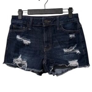 SO Goods For Life Women High Rise Shortie Distressed Denim Shorts Dark Wash 7/28